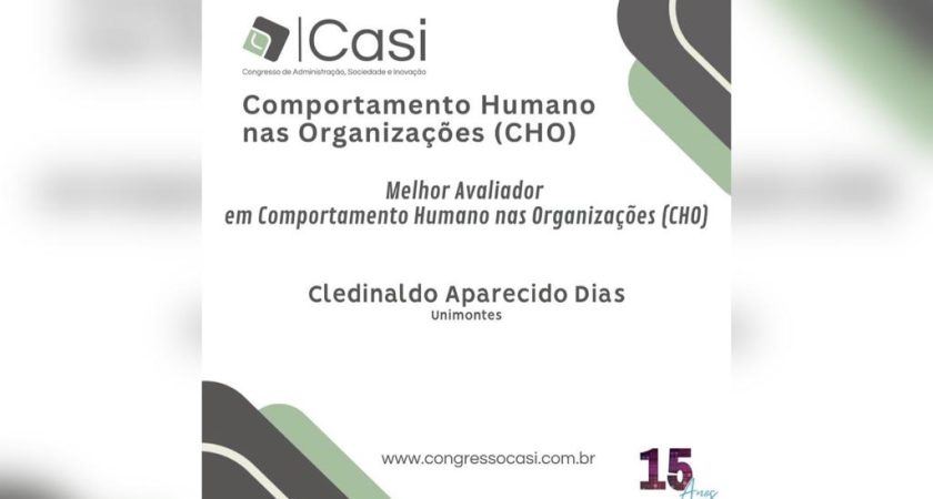 Melhor avaliador por Área do XV Congresso CASI